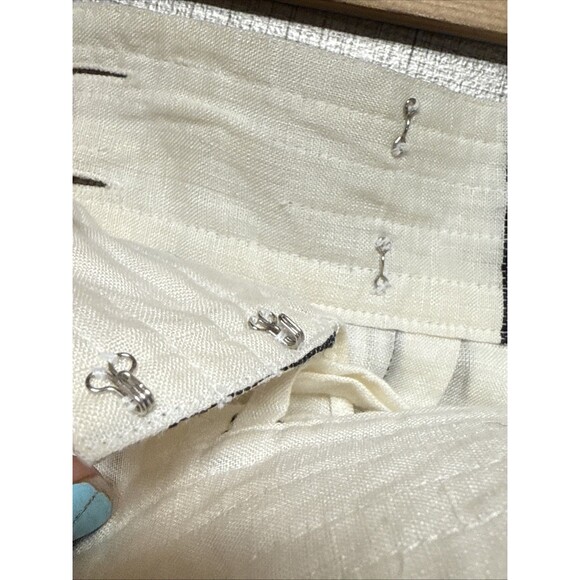 Vtg Calvin Klein Pleated Skirt High Waist S Cream Check Linen A-Line Hong Kong 6 - Picture 7 of 8